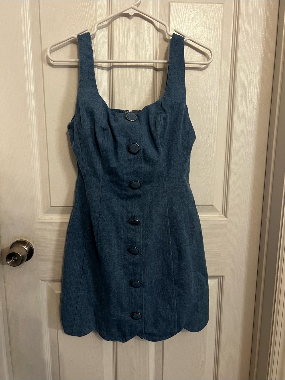 Button-Front Denim Mini Dress in Blue